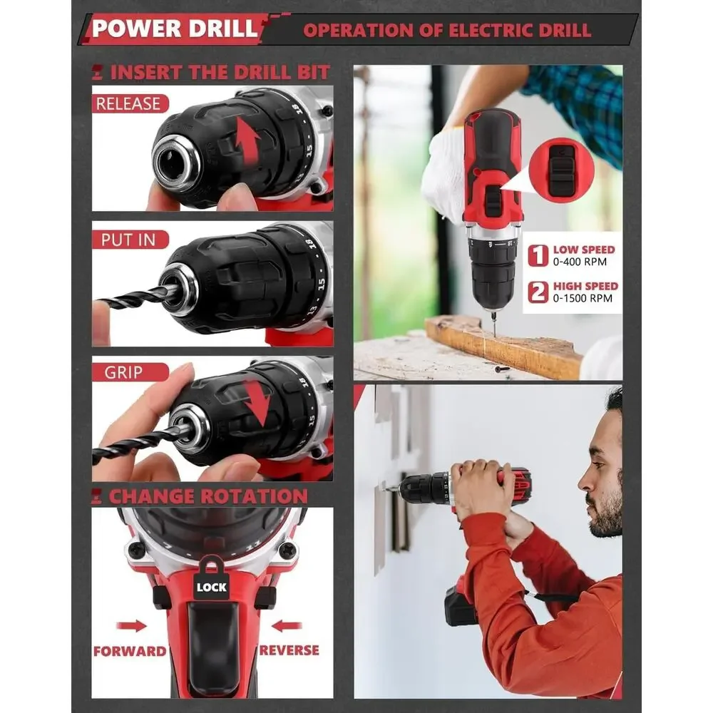 286pc KINGTOOL Home Auto Mechanic Repair Tool Set Kit with Rolling Box 21V Drill
